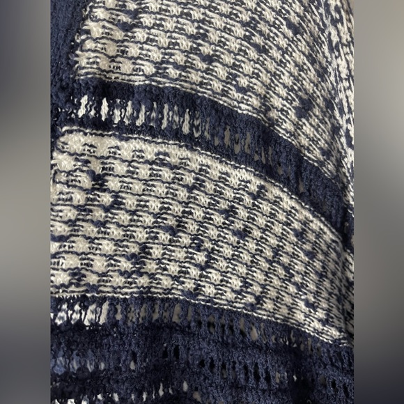 Style & Co Top Large Blue White Open Knit Kimono Topper Fringe Boho - Picture 4 of 9